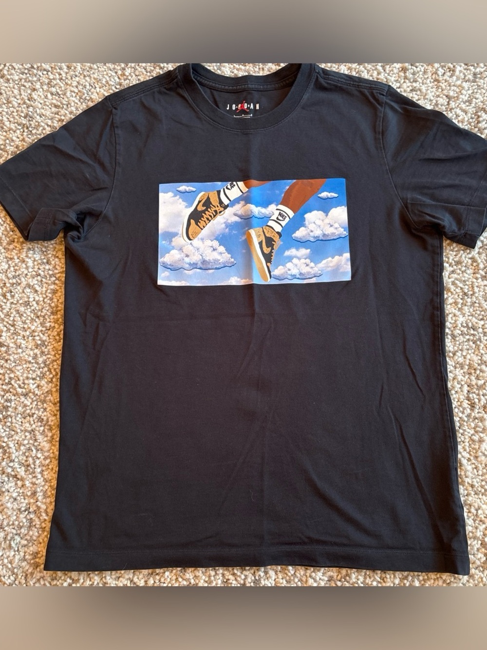 Jordan Black Short-Sleeve Tee with Sky and Tan Sneaker Graphic
